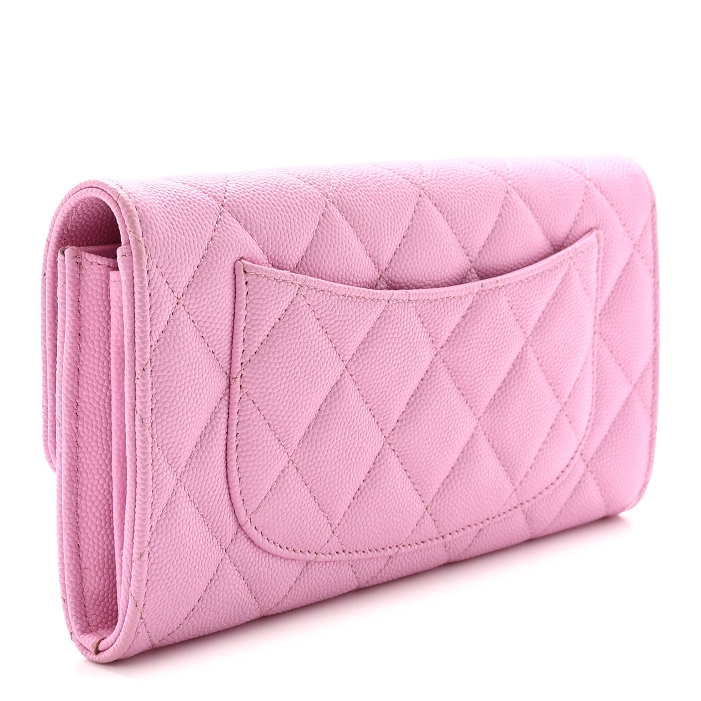 Caviar Quilted Large Gusset Flap Wallet Lilac