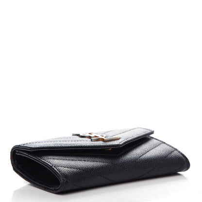 Saint Laurent Grain De Poudre Matelasse Chevron Small Monogram Envelope Wallet Black 4 of 7