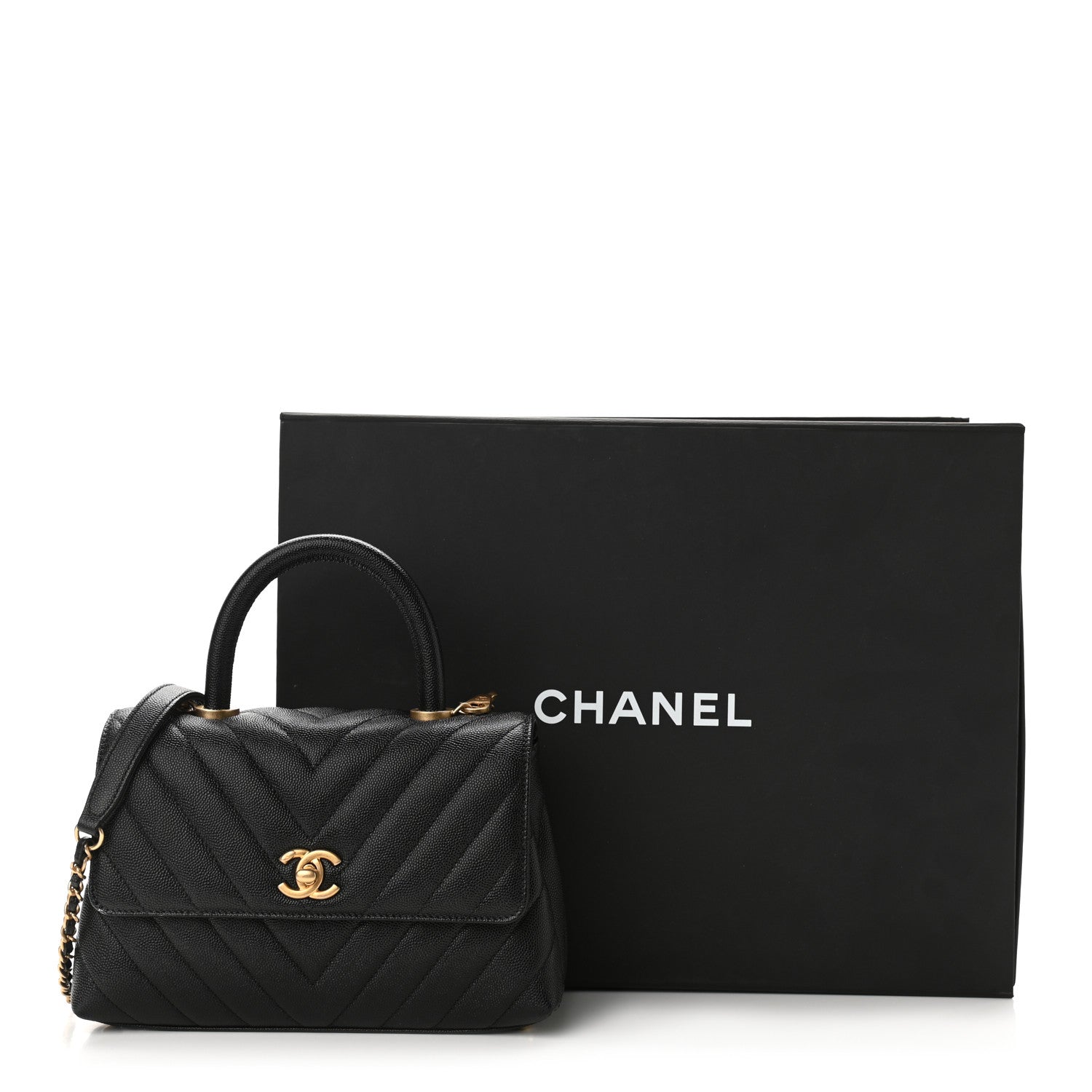 Chanel Caviar Chevron Quilted Mini Coco Handle Flap Black 10 of 10