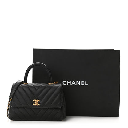 Chanel Caviar Chevron Quilted Mini Coco Handle Flap Black 10 of 10