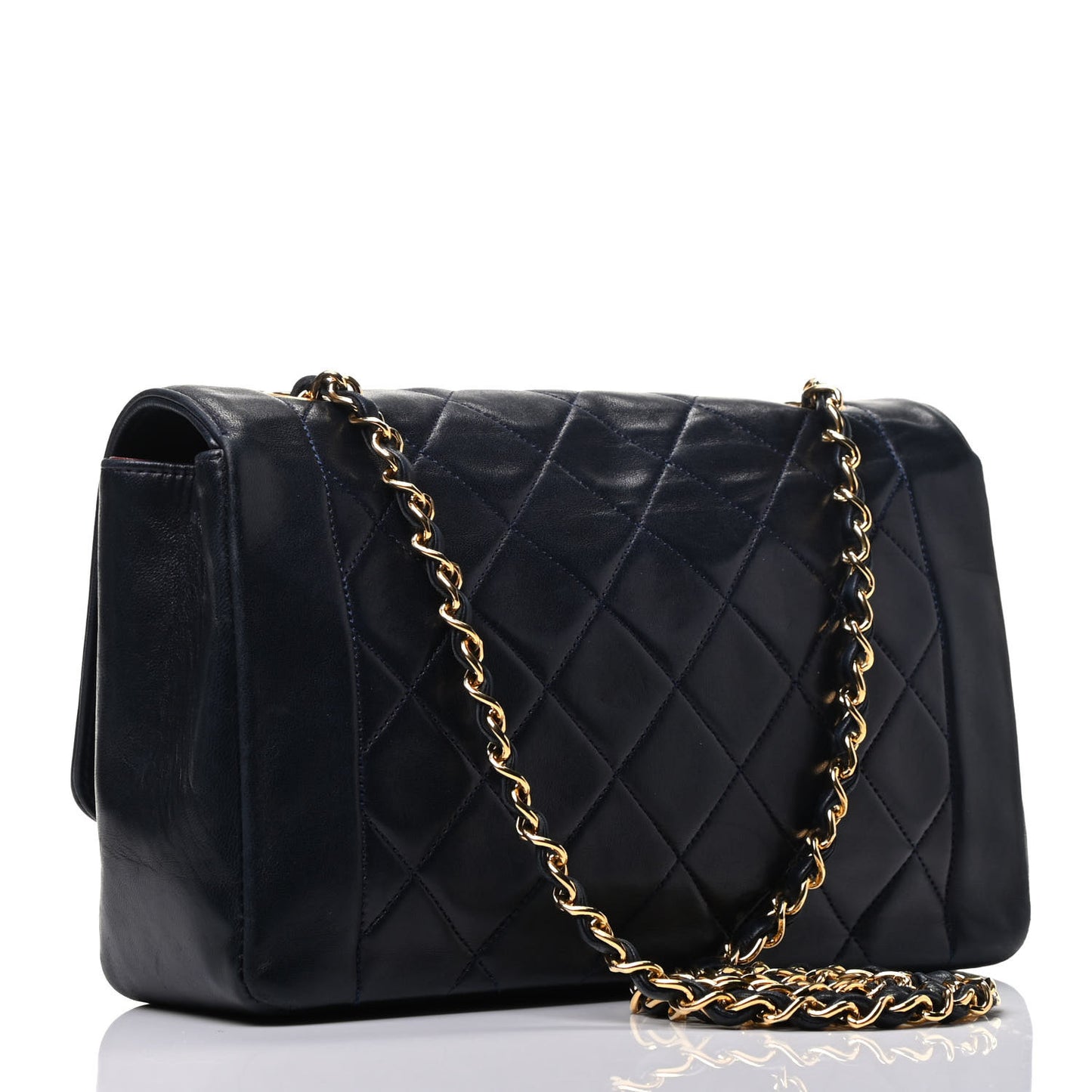 Lambskin Quilted Medium Single Flap Navy