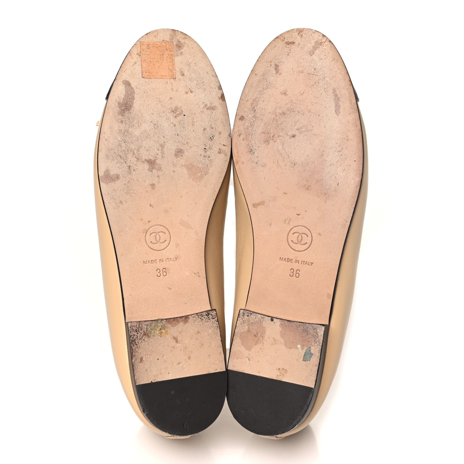 Chanel Lambskin Cap Toe CC Ballerina Flats 36 Beige Black 6 of 11
