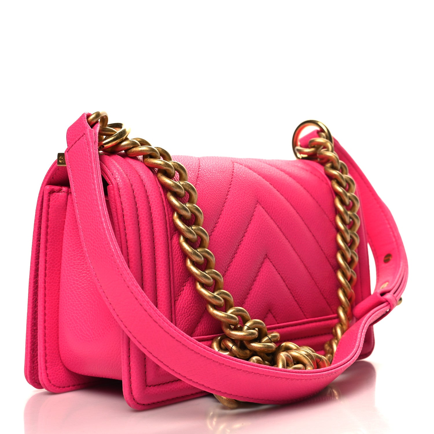 Chanel Caviar Chevron Quilted Small Boy Flap Fuchsia 3 of 10