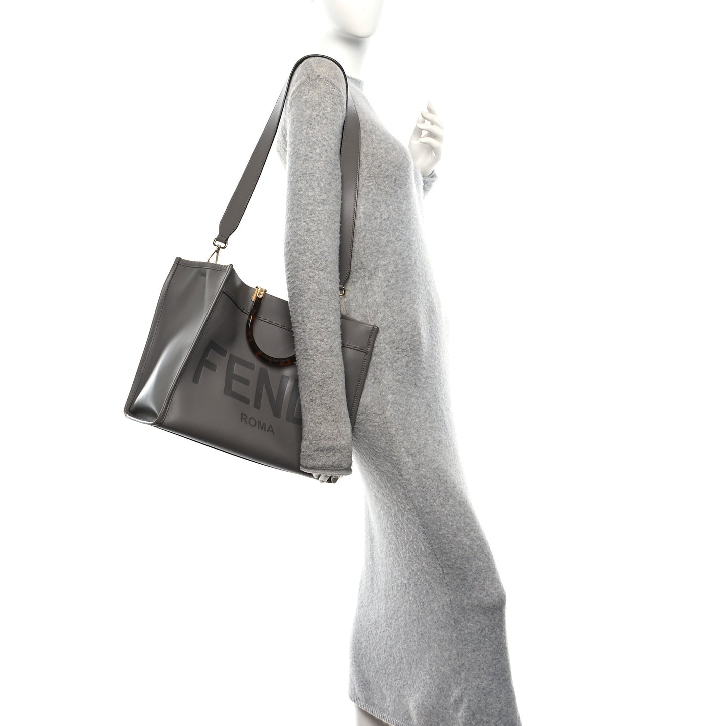 Vitello King Plexiglass Logo Embossed Medium Fendi Sunshine Shopper Tote Moon