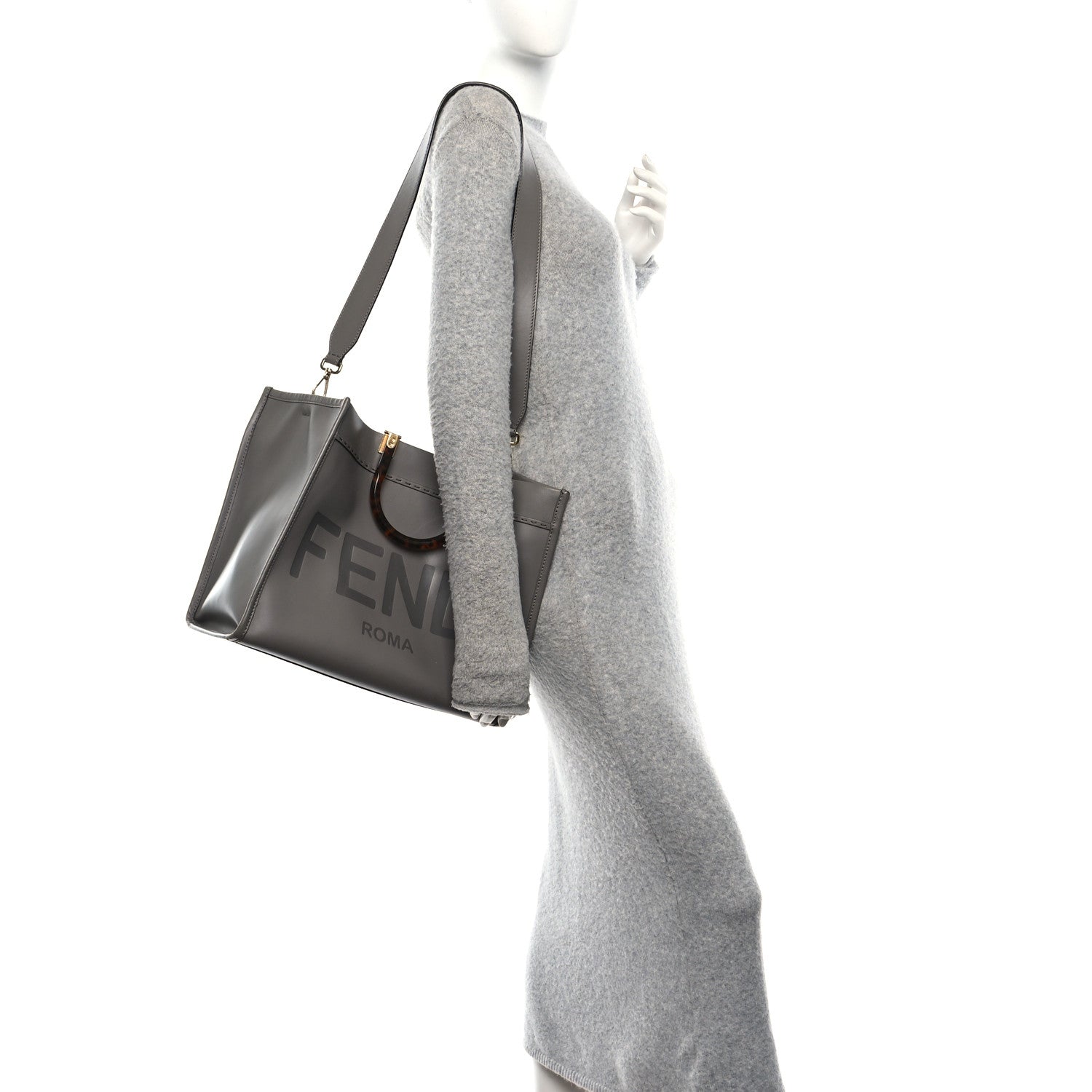 Fendi Vitello King Plexiglass Logo Embossed Medium Fendi Sunshine Shopper Tote Moon 2 of 9