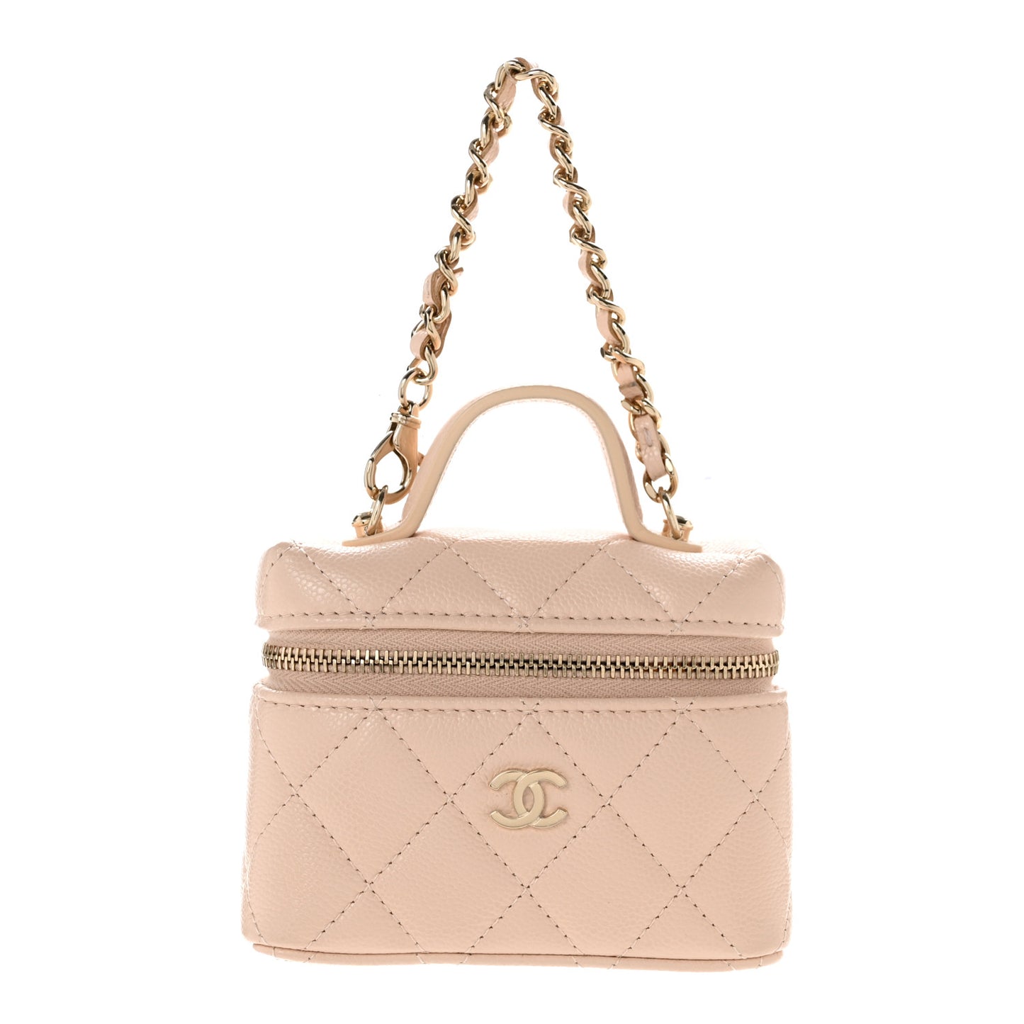 Caviar Quilted Mini Bag Charm With Chain Light Beige