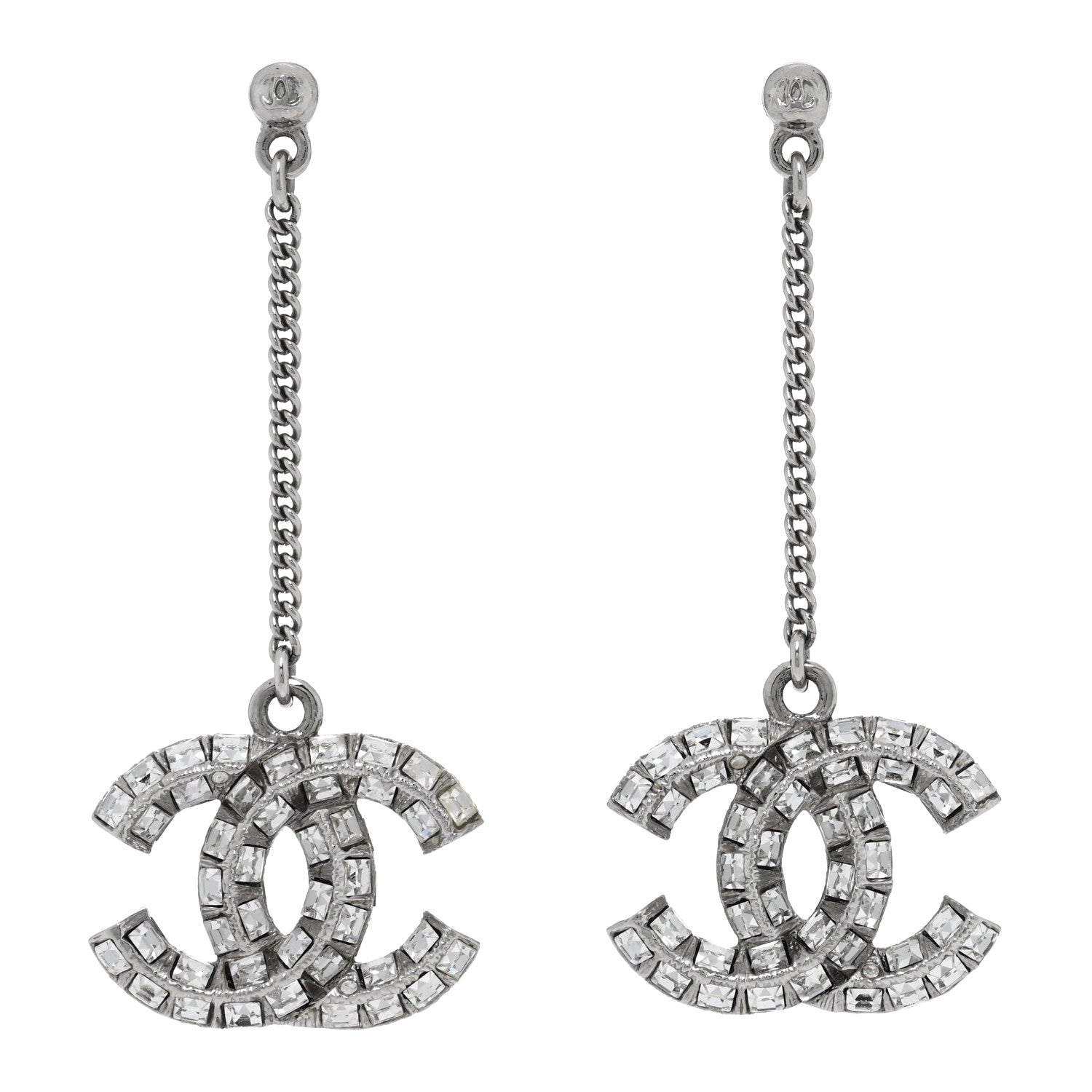 Chanel Baguette Crystal CC Drop Earrings Silver 1 of 5