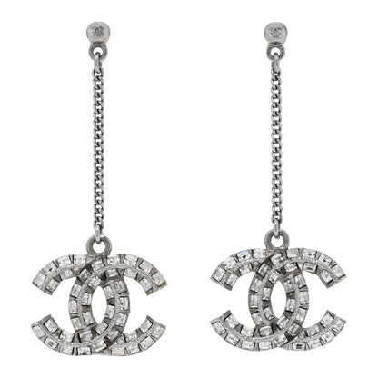 Chanel Baguette Crystal CC Drop Earrings Silver 1 of 5