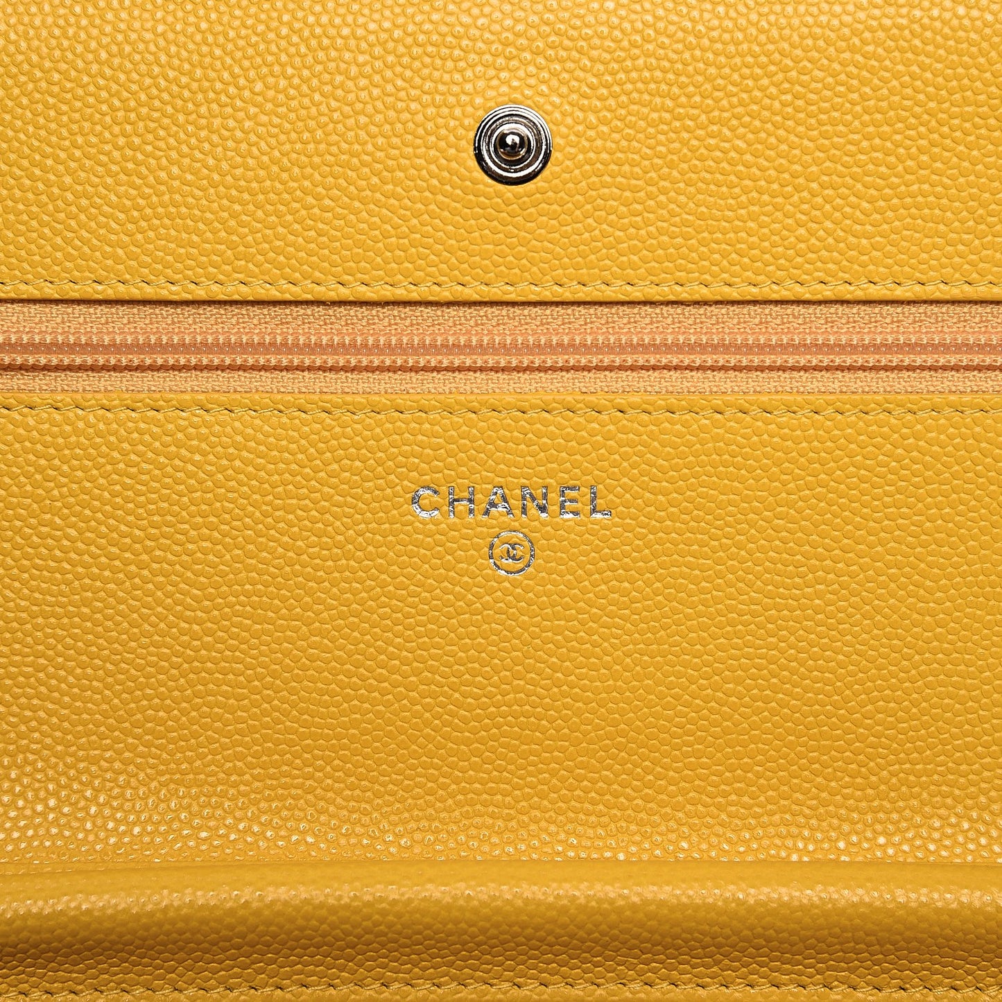 Caviar Chevron Quilted Wallet On Chain WOC Yellow