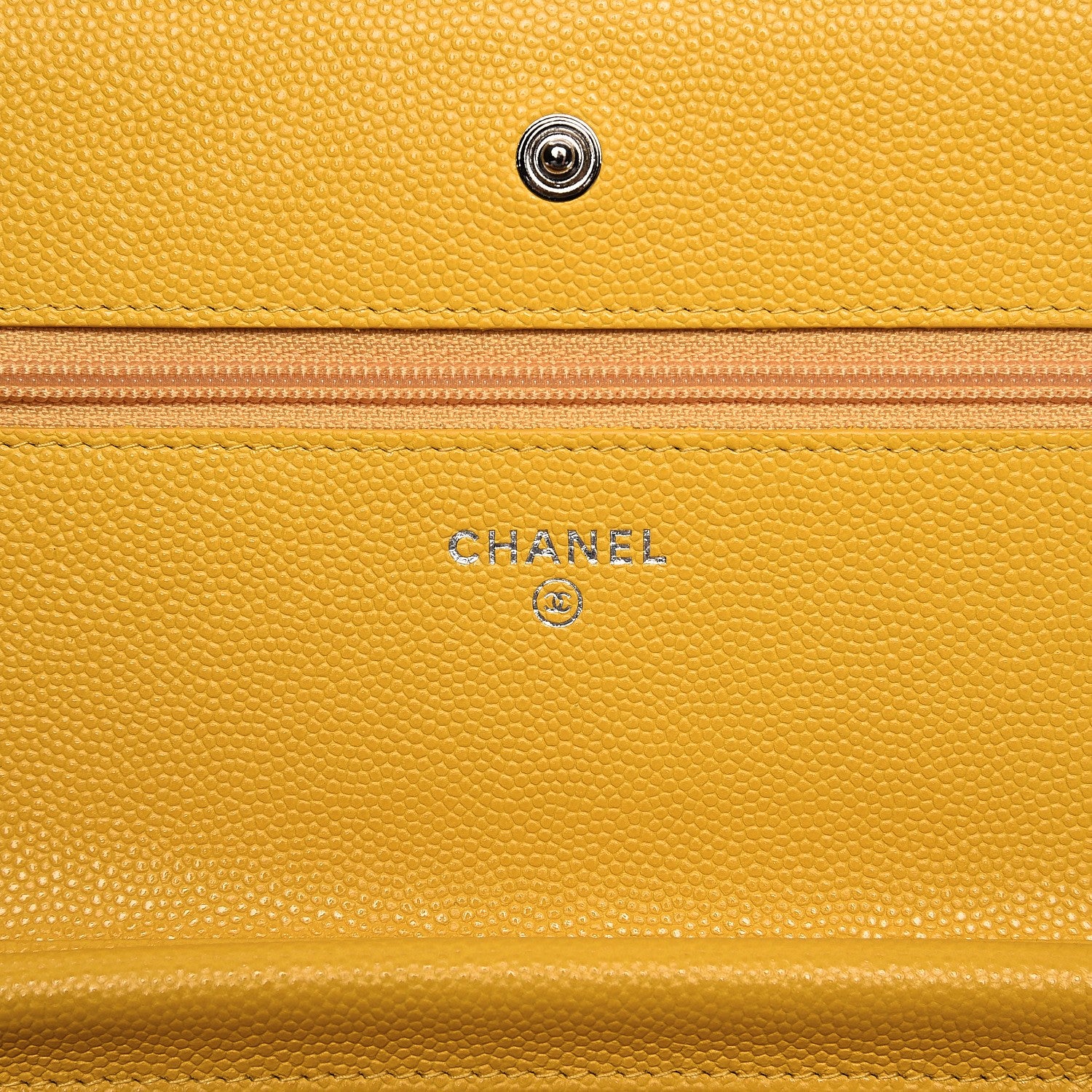 Chanel Caviar Chevron Quilted Wallet On Chain WOC Yellow 8 of 9