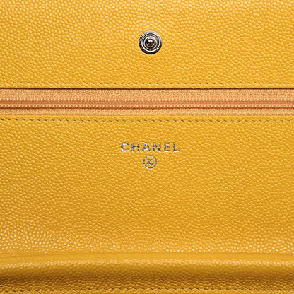 Chanel Caviar Chevron Quilted Wallet On Chain WOC Yellow 8 of 9