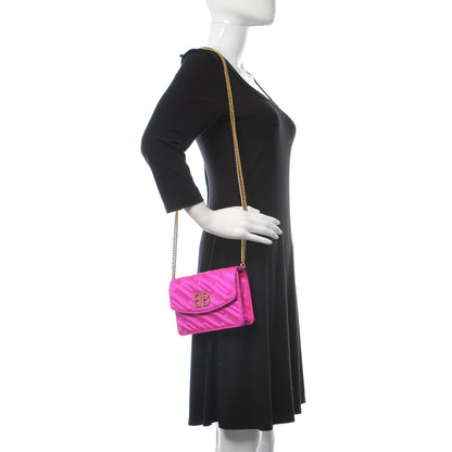 Balenciaga Satin Jacquard Logo Matelasse BB Wallet On Chain Fuchsia 2 of 12