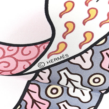 Hermes Silk Carre Duels Oniriques Scarf 90 Rose Pale Gris Jaune 4 of 6