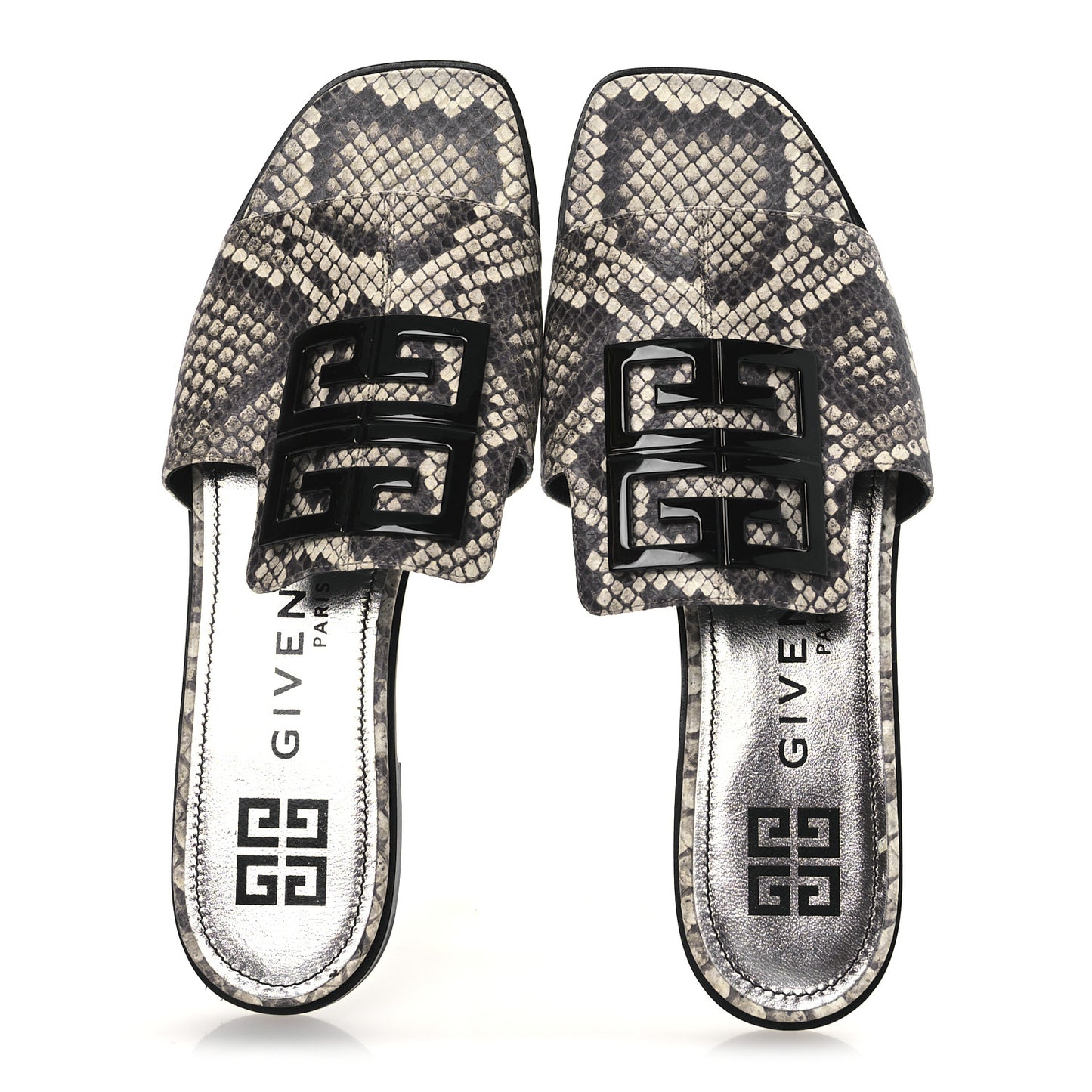 Calfskin Snakeskin Print 4G Flat Sandals 38.5 Stone Grey