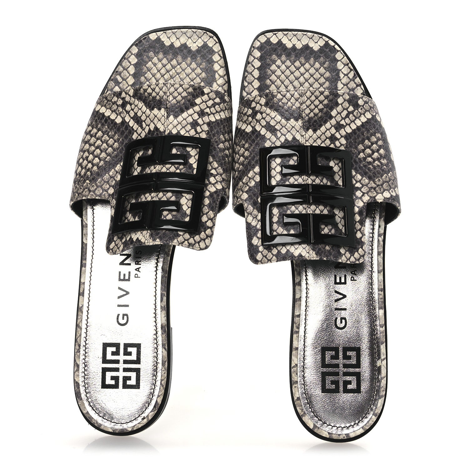 Givenchy Calfskin Snakeskin Print 4G Flat Sandals 38.5 Stone Grey 2 of 13