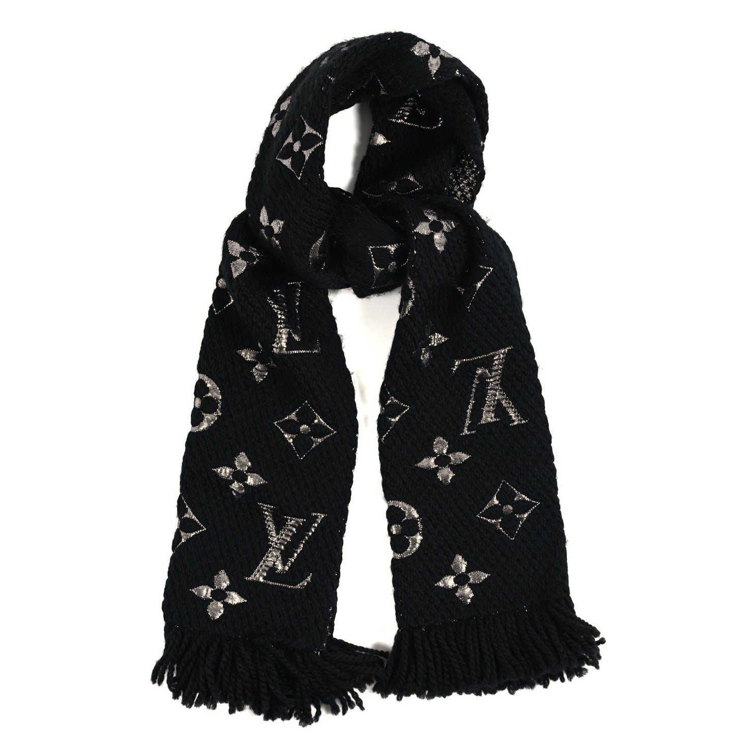 Wool Silk Logomania Shine Scarf Black