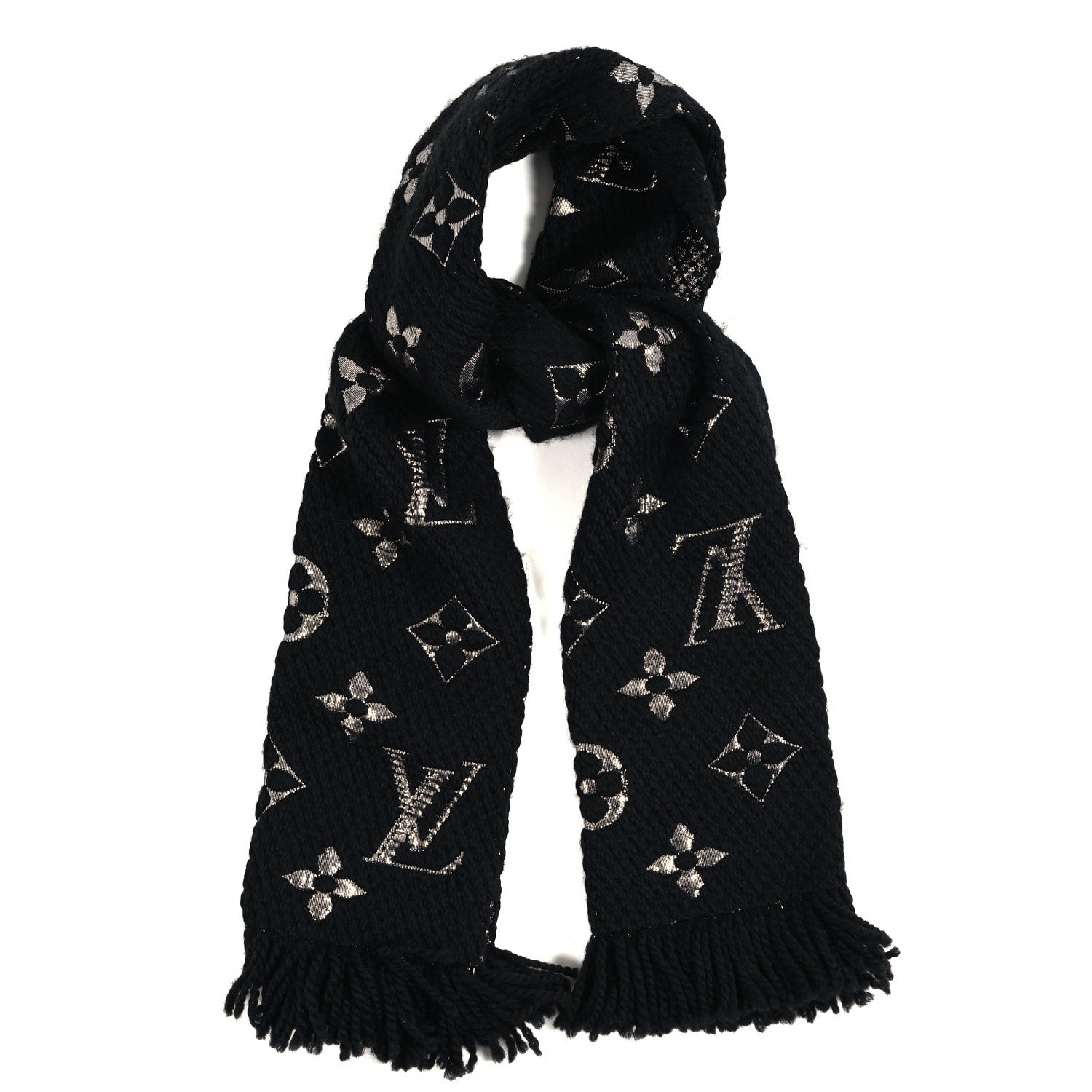 Louis Vuitton Wool Silk Logomania Shine Scarf Black 1 of 3