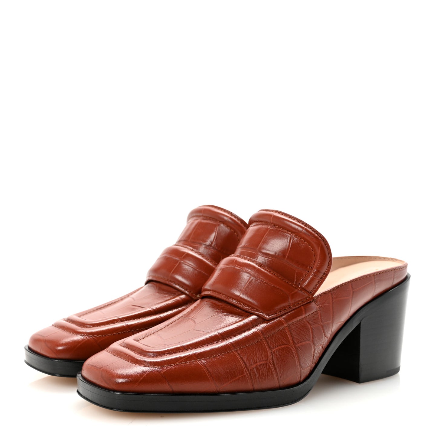 Calfskin Alligator Embossed Mules 36.5 Rust