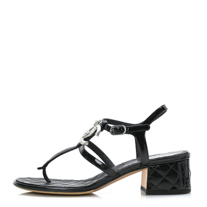 Chanel Patent CC Logo Thong Sandals 37 Black 1 of 6