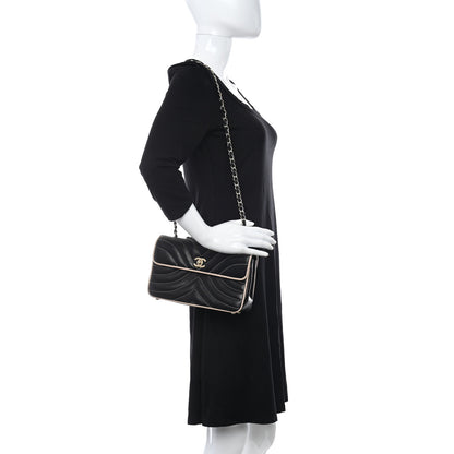 Chanel Lambskin Chevron Small Single Flap Bag Black Beige 2 of 10