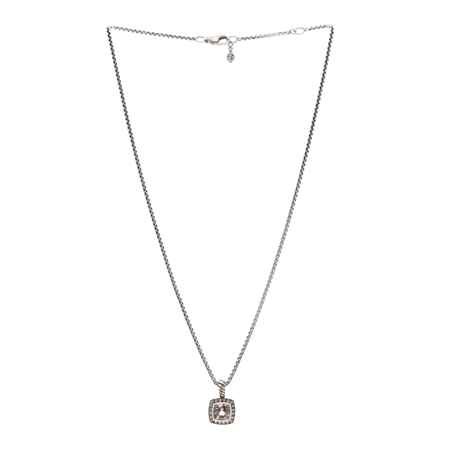 Sterling Silver Diamond Morganite 7mm Petite Albion Pendant Necklace
