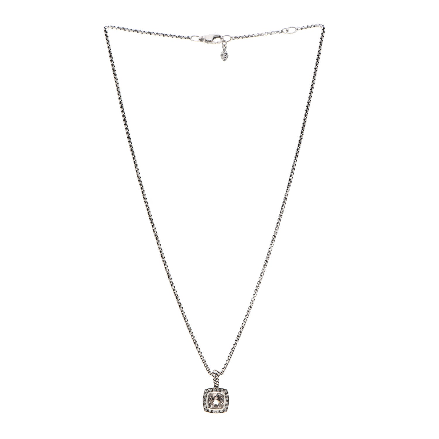David Yurman Sterling Silver Diamond Morganite 7mm Petite Albion Pendant Necklace 3 of 5