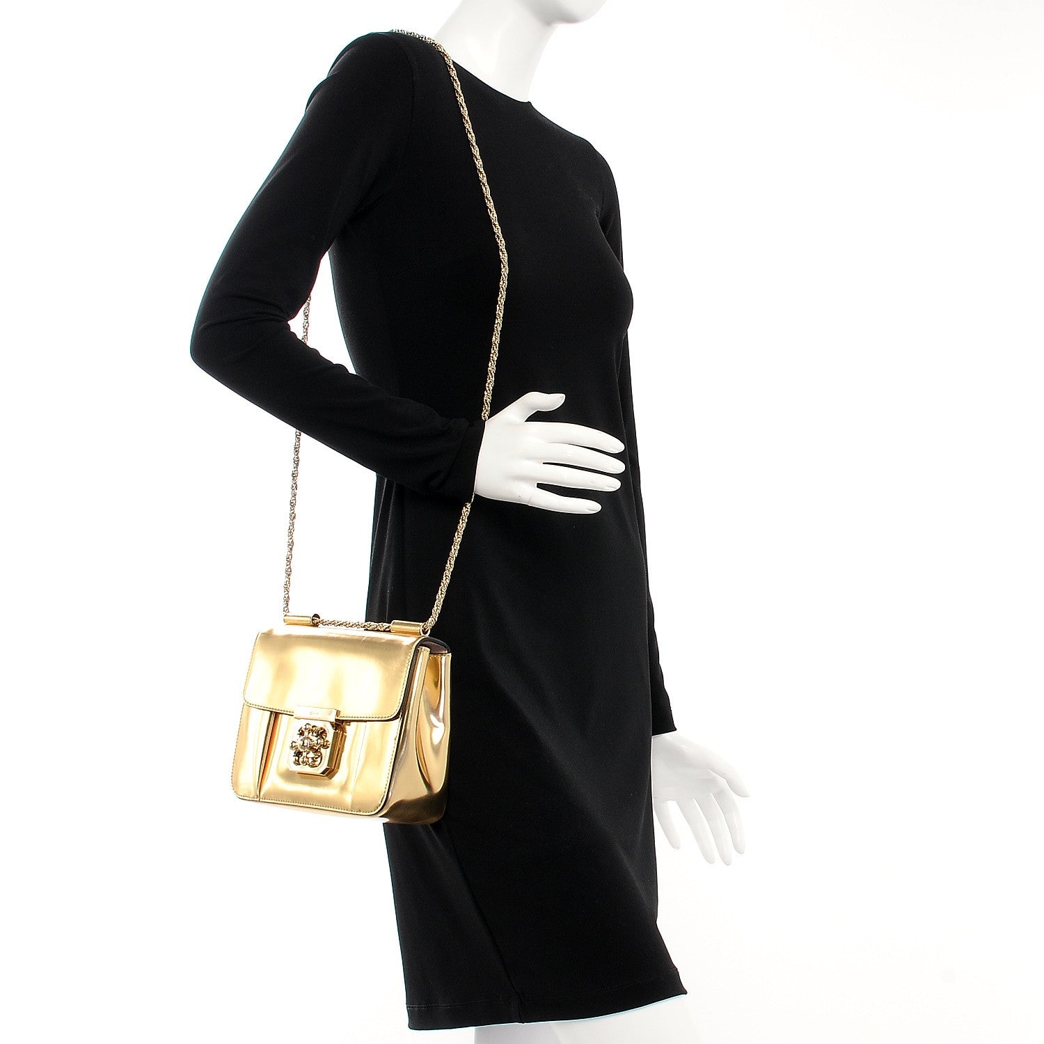 Chloe Metallic Calfskin Small Elsie Shoulder Bag Gold 2 of 8