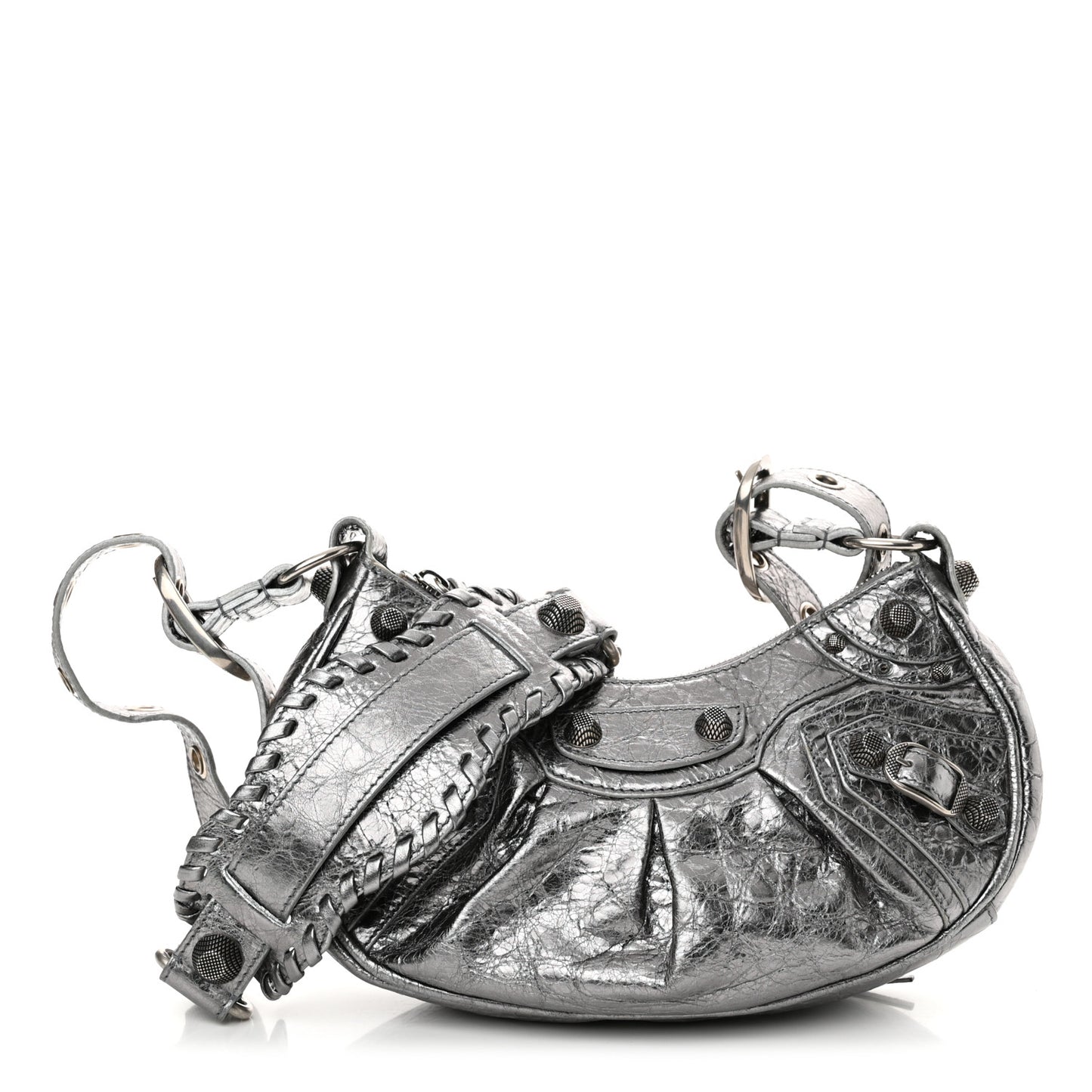 Metallic Agneau Arena Le Cagole Shoulder Bag XS Silver