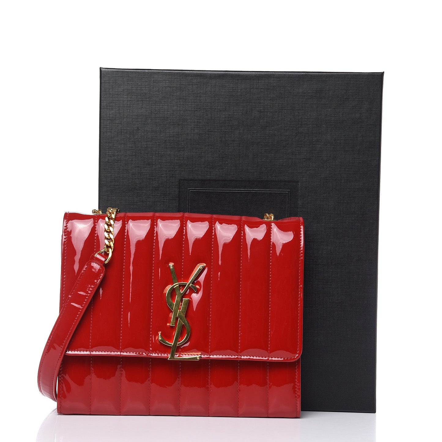Patent Calfskin Matelasse Vicky Chain Wallet Rouge Eros