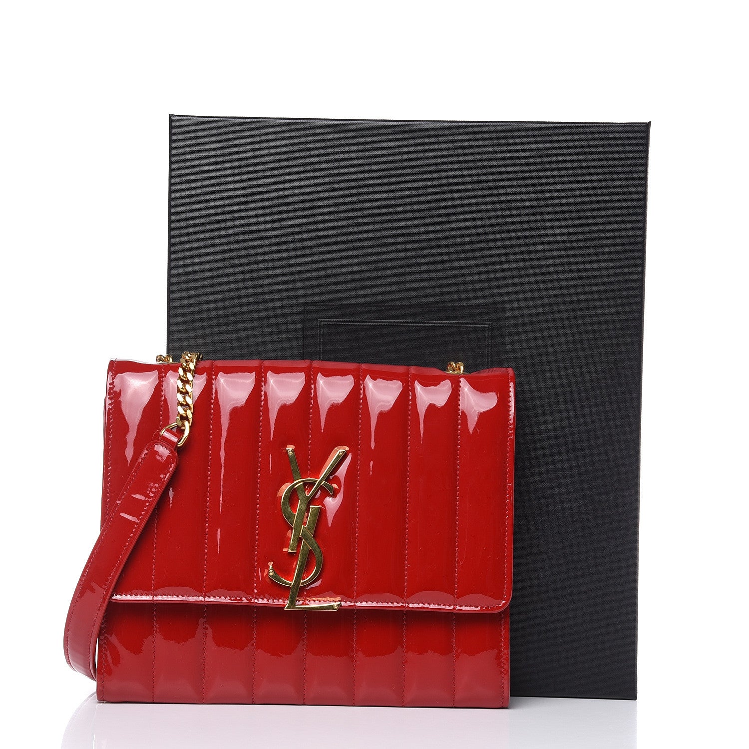 Saint Laurent Patent Calfskin Matelasse Vicky Chain Wallet Rouge Eros 8 of 8