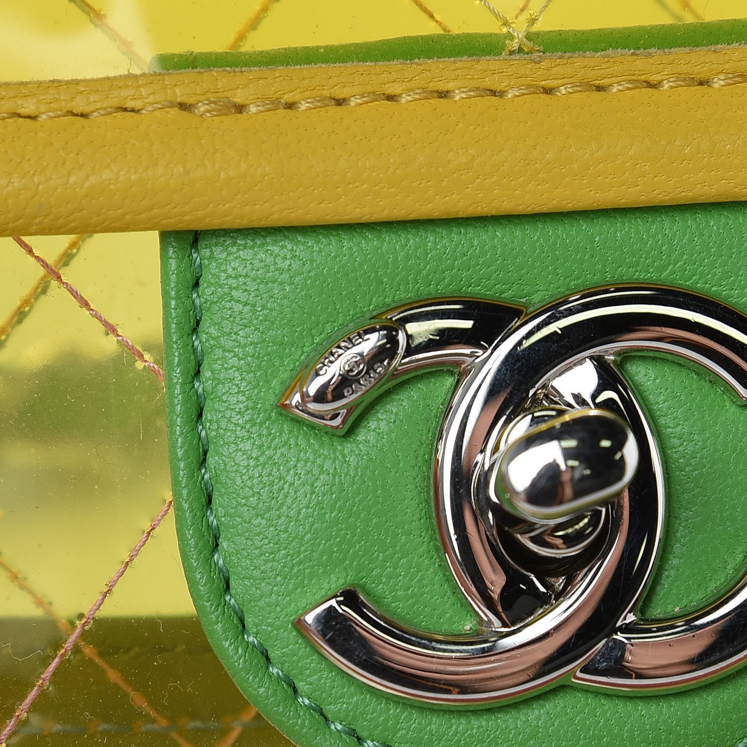 Chanel PVC Lambskin Stitched Medium Coco Splash Flap Yellow Green Pink 7 of 11