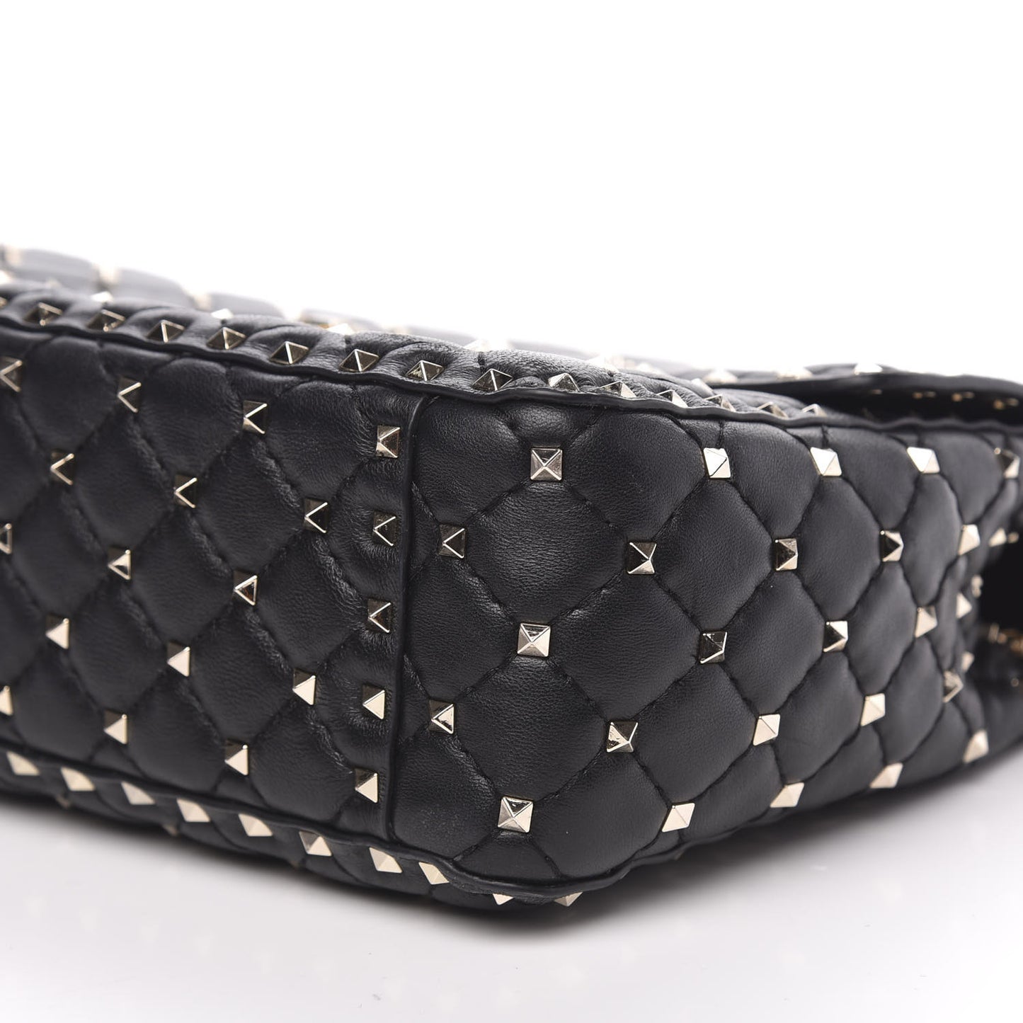 Lambskin Large Rockstud Spike Shoulder Bag Black