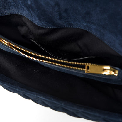Saint Laurent Suede Mixed Matelasse Triquilt Large Monogram Envelope Satchel Navy Blue 9 of 9