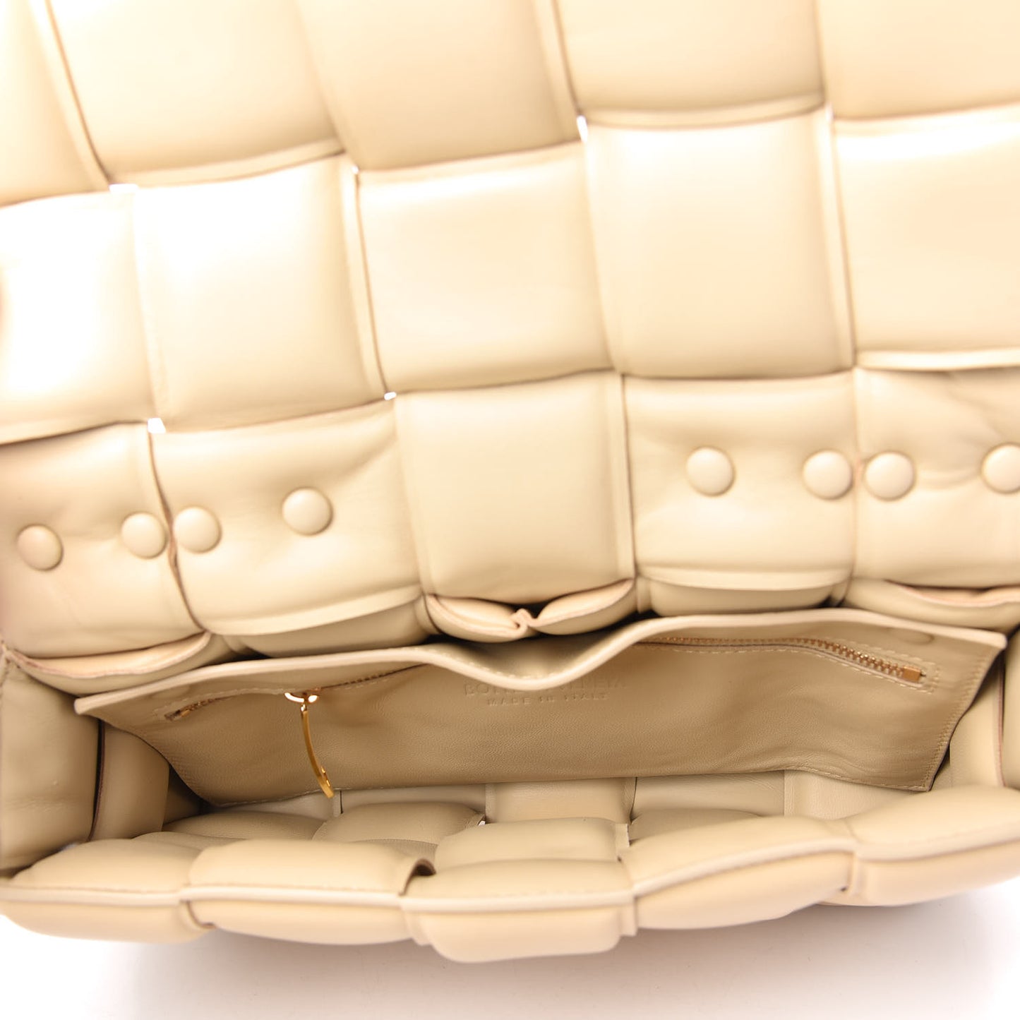 Lambskin Maxi Intreccio Padded Chain Cassette Crossbody Bag Almond