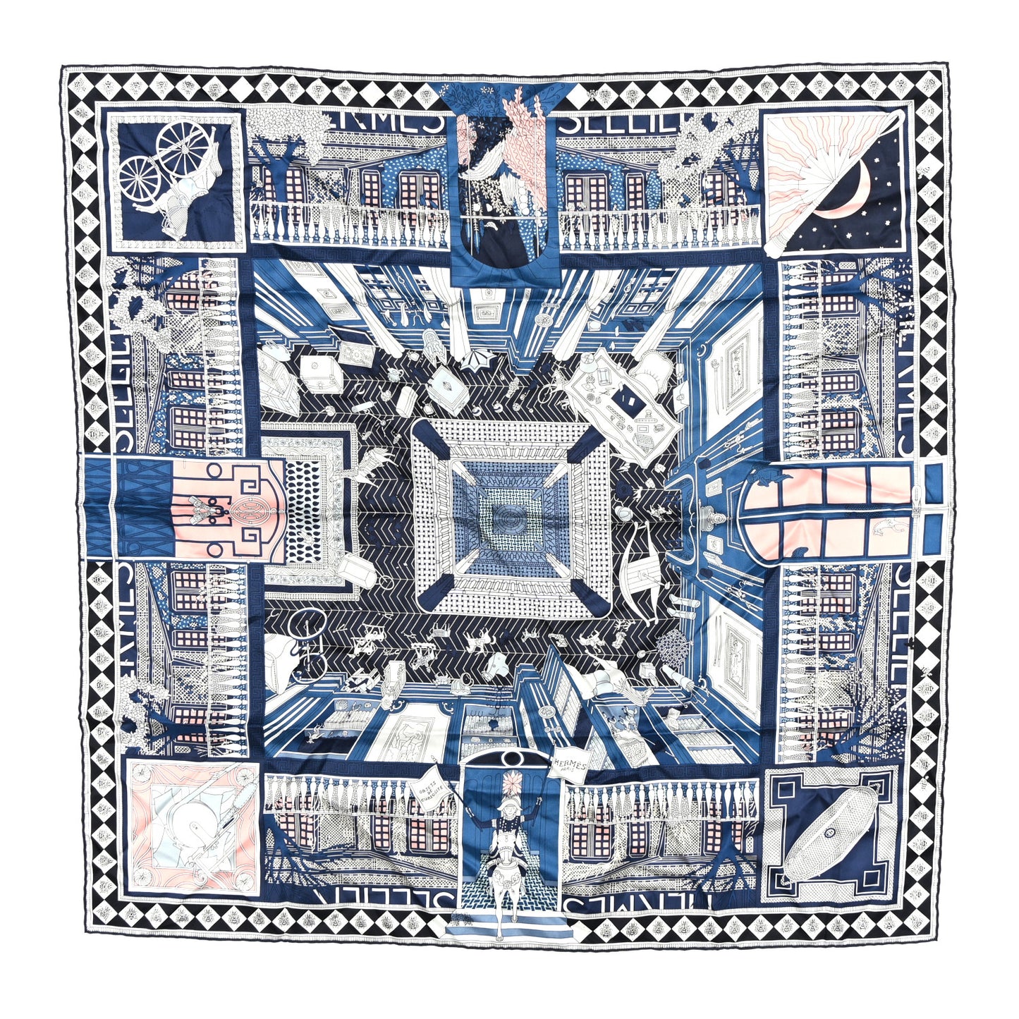 Silk Objets de Curiosite Scarf 90 Marine Rose Poudre