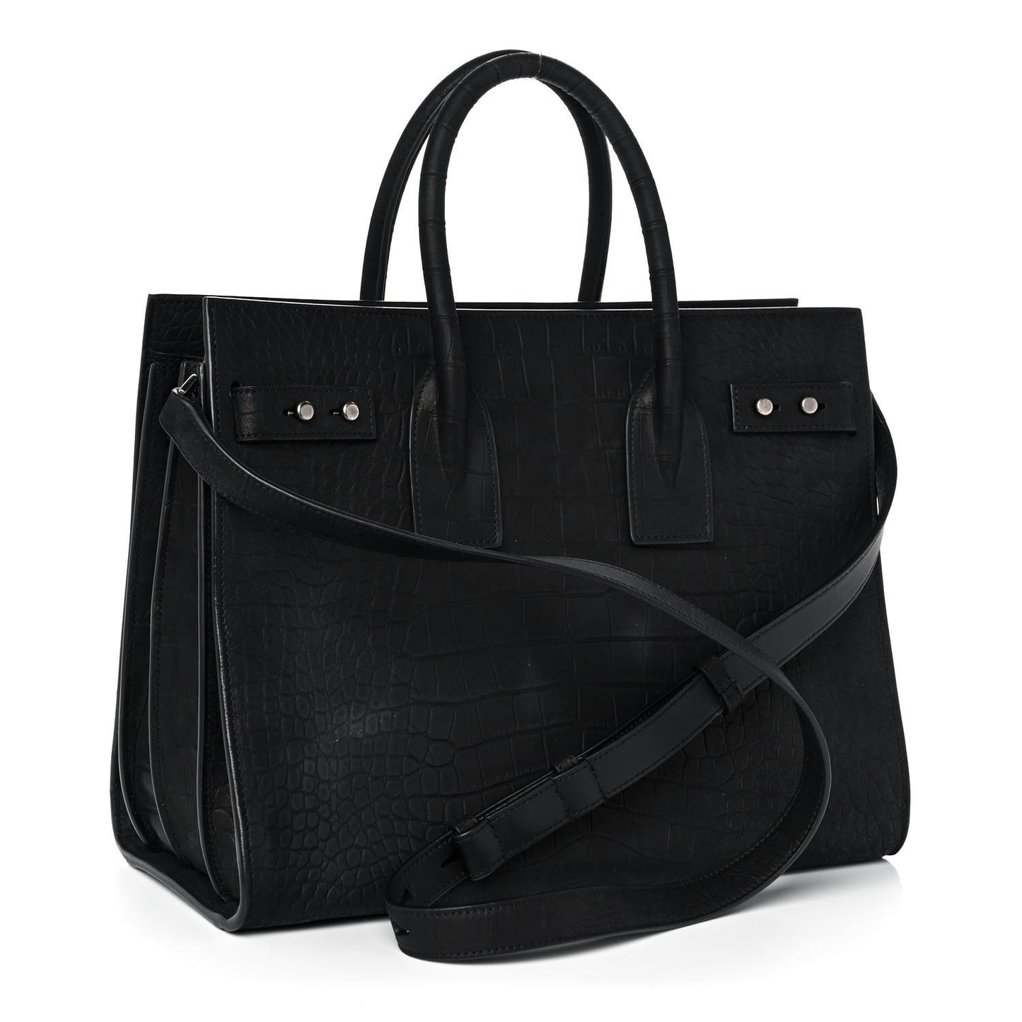 Crocodile Embossed Suede Small Supple Sac de Jour Black