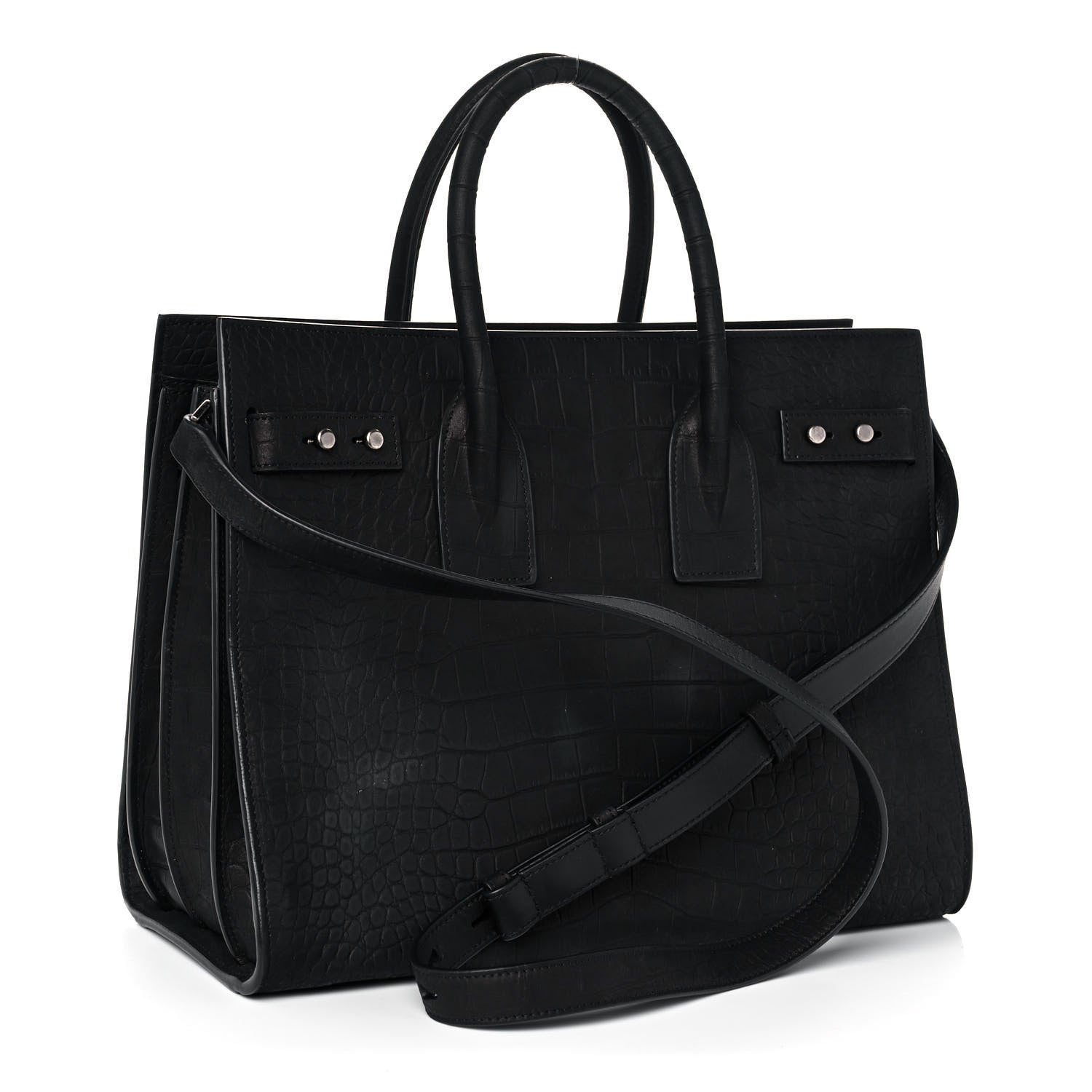 Saint Laurent Crocodile Embossed Suede Small Supple Sac de Jour Black 2 of 9