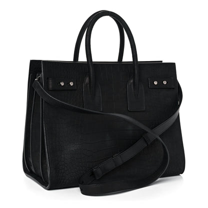 Saint Laurent Crocodile Embossed Suede Small Supple Sac de Jour Black 2 of 9