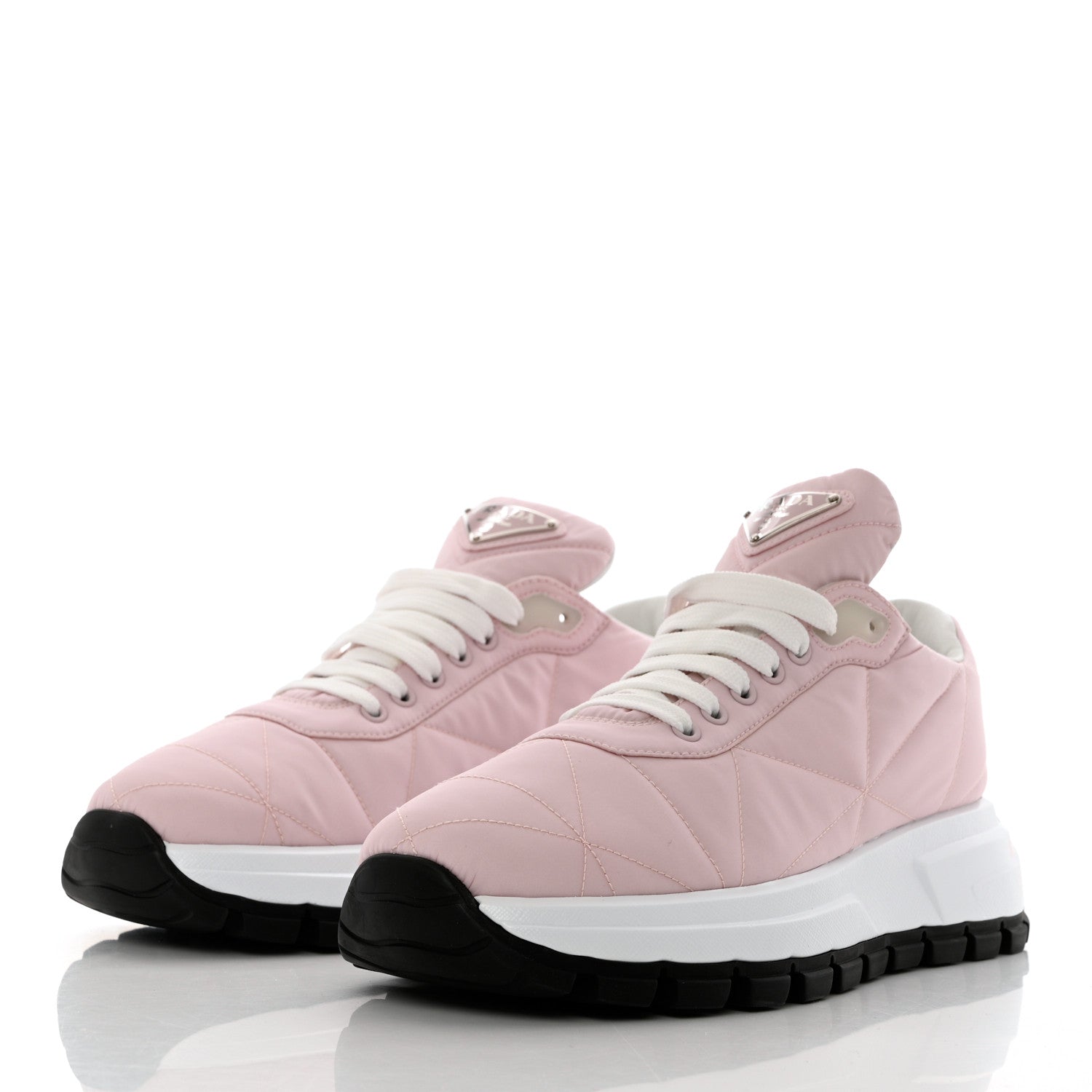 Prada Re-Nylon Piuma Metal Triangle Logo Quilted 45mm Sneakers 39 Alabastro 3 of 9