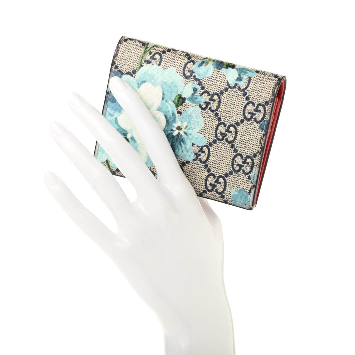 GG Supreme Monogram Blooms Card Case Beige Blue Navy Hibiscus Red