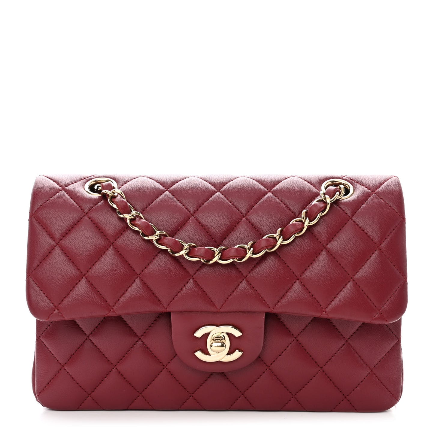 Lambskin Quilted Small Double Flap Burgundy