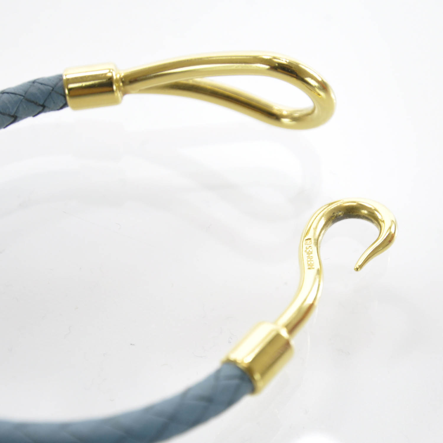 Hermes Leather Woven Jumbo Hook Bracelet Bleu 5 of 5
