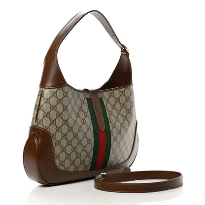 Gucci GG Supreme Monogram Azalea Calfskin Web Medium Jackie 1961 Hobo Beige Ebony Brown Sugar 3 of 10