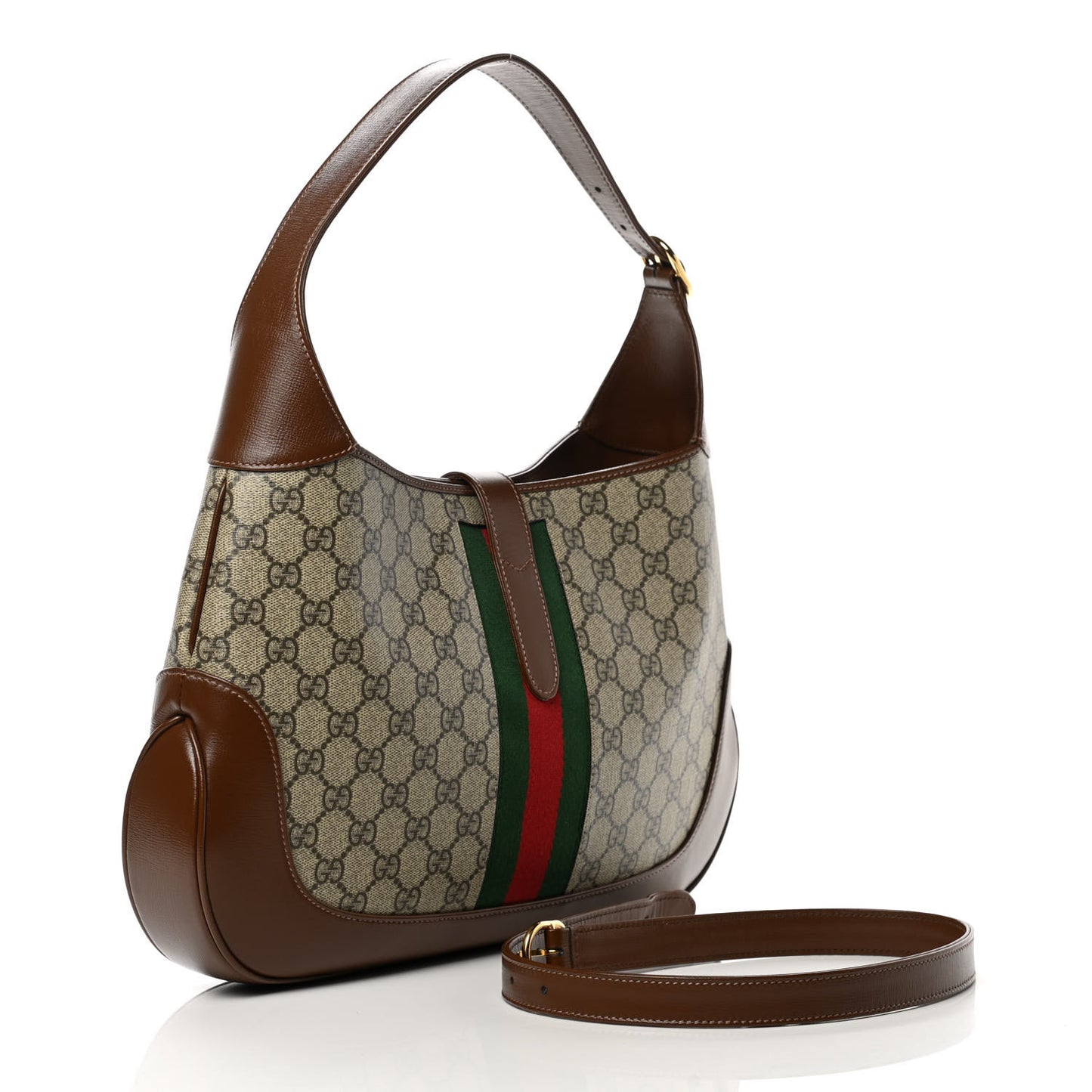GG Supreme Monogram Azalea Calfskin Web Medium Jackie 1961 Hobo Beige Ebony Brown Sugar