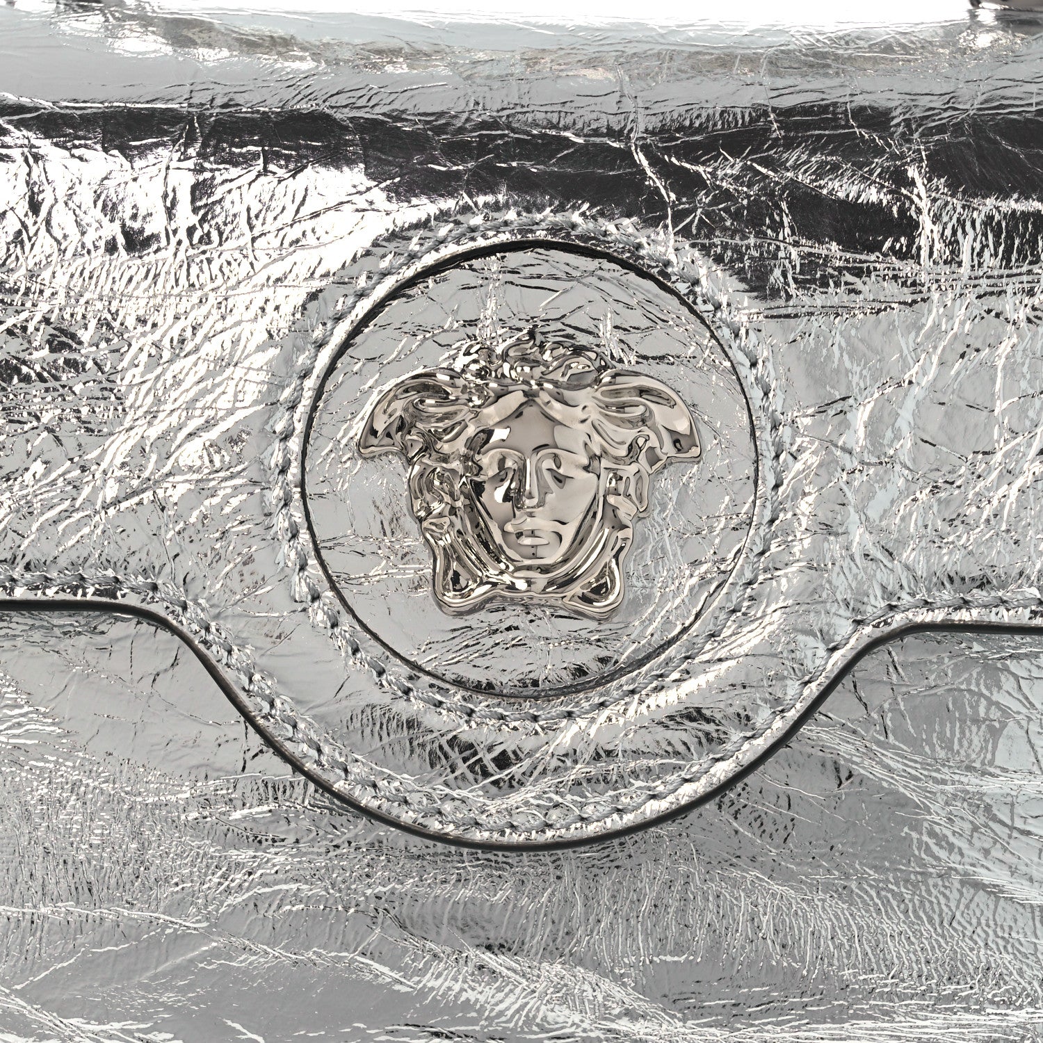Versace Metallic Crackled Lambskin Mini La Medusa Silver 8 of 10