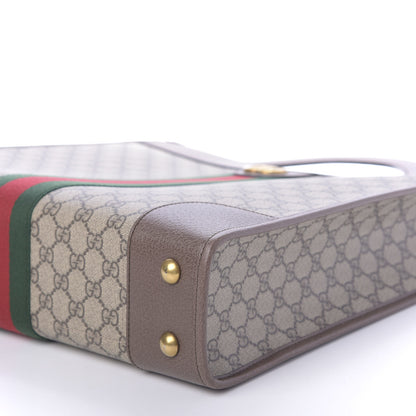 Gucci GG Supreme Monogram Textured Calfskin Web Medium Ophidia Slip Handle Tote Beige Ebony New Acero 7 of 11