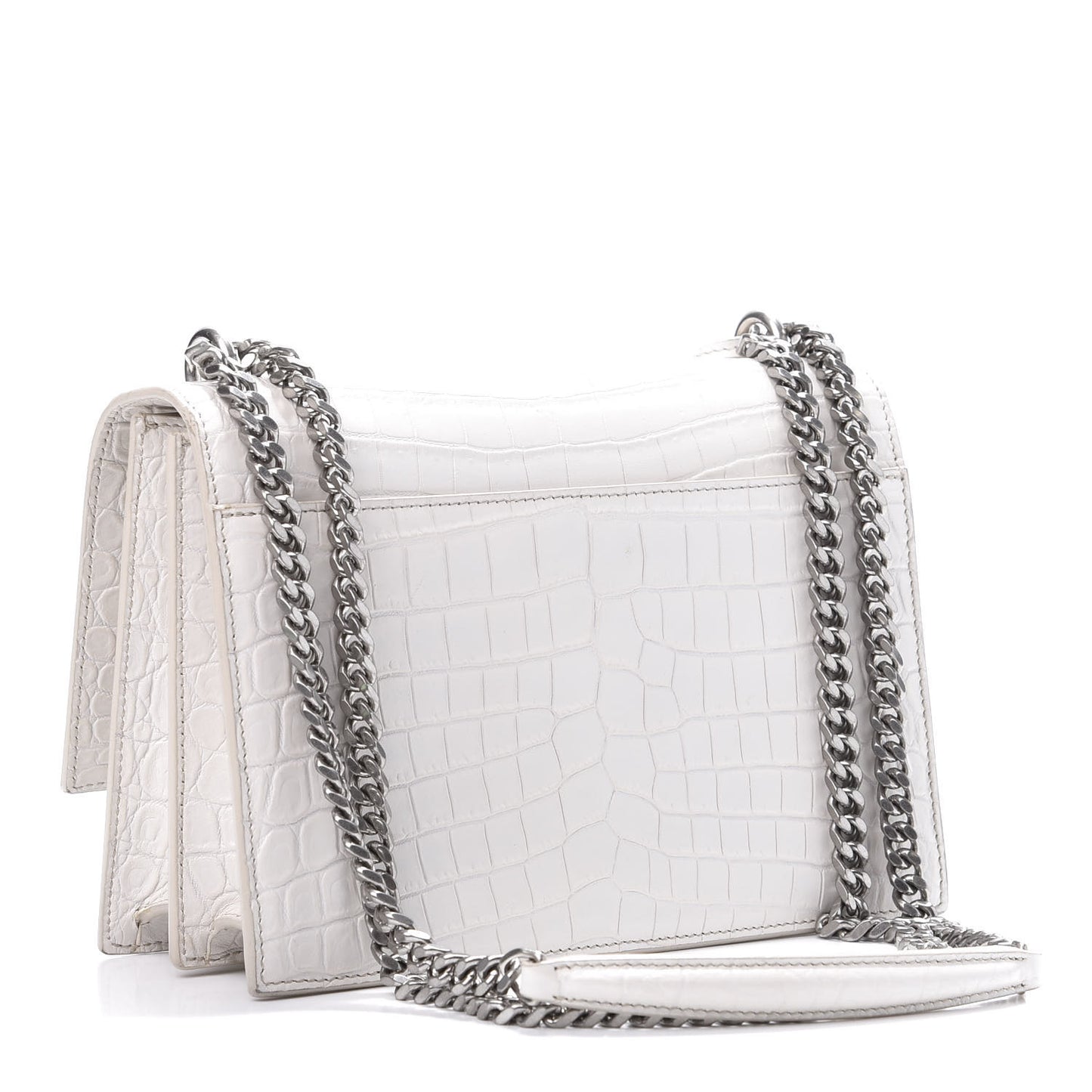 Calfskin Crocodile Embossed Medium Monogram Sunset Icy White