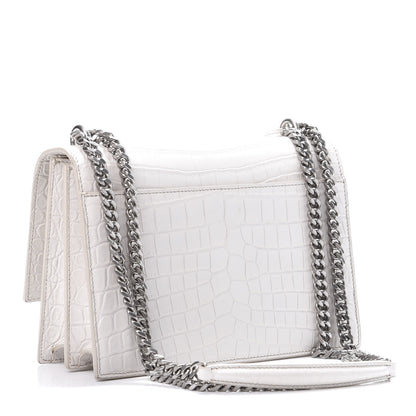 Saint Laurent Calfskin Crocodile Embossed Medium Monogram Sunset Icy White 3 of 12