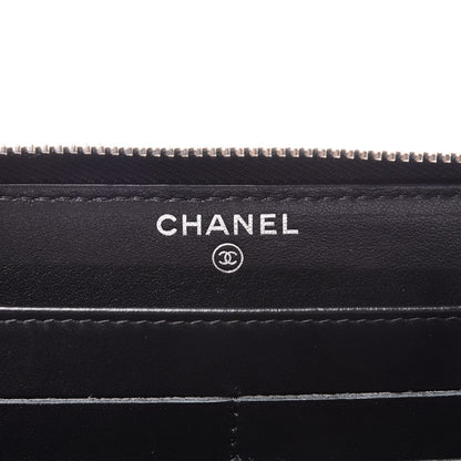 Chanel Lambskin Camellia Embossed Large Zip Around Gusset Wallet Black 6 of 14