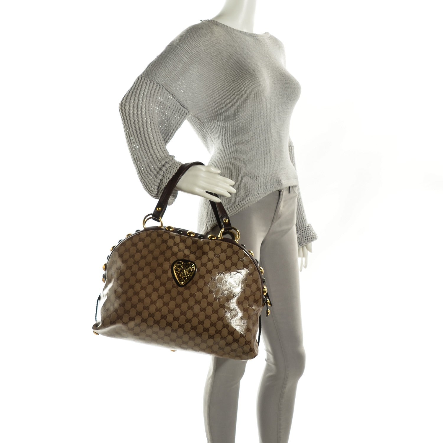 Gucci Crystal Monogram Large Babouska Dome Bag Brown 2 of 7